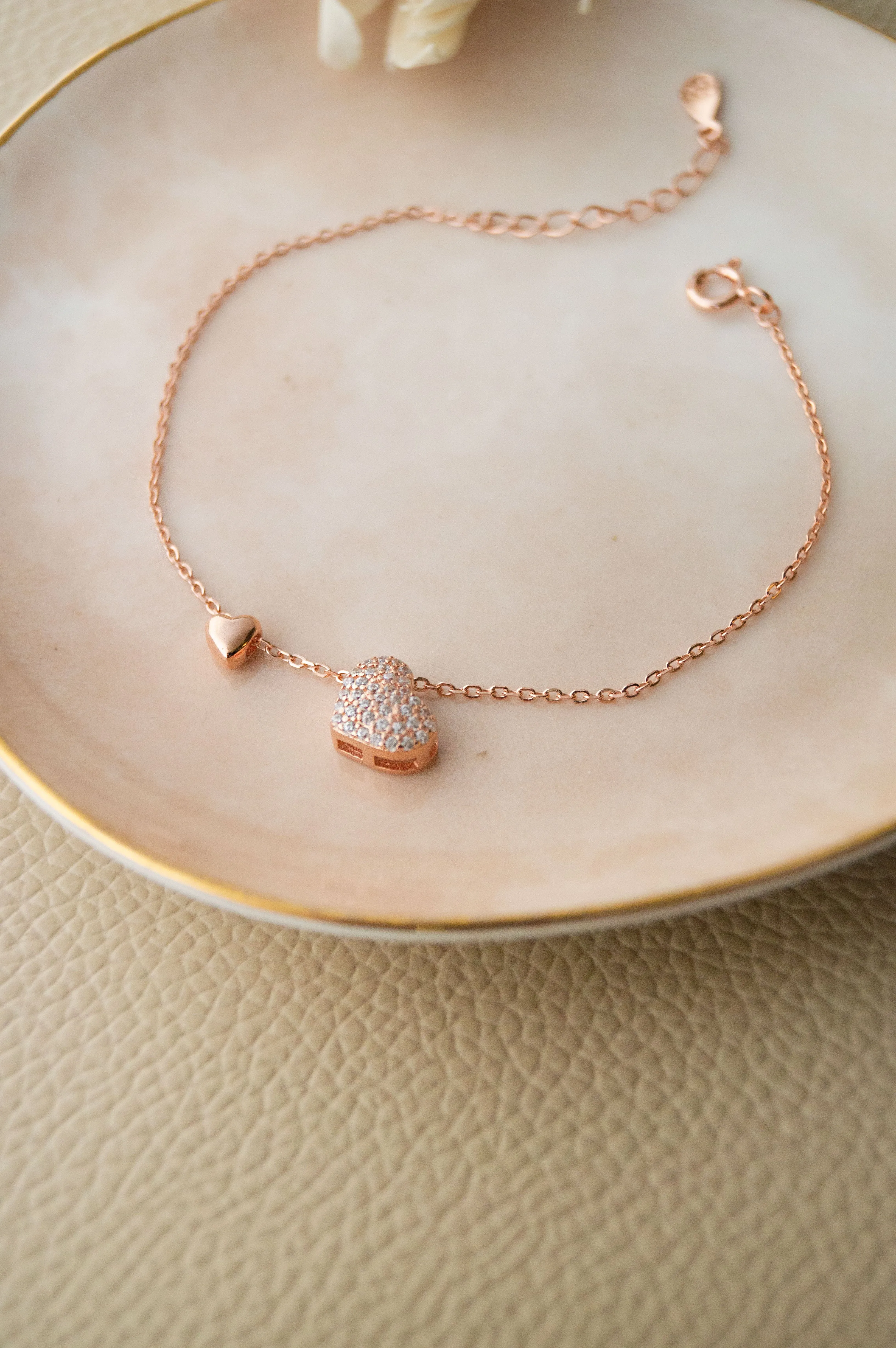 Moving Towards Your Heart Rose Gold Plated Sterling Silver Chain Bracelet