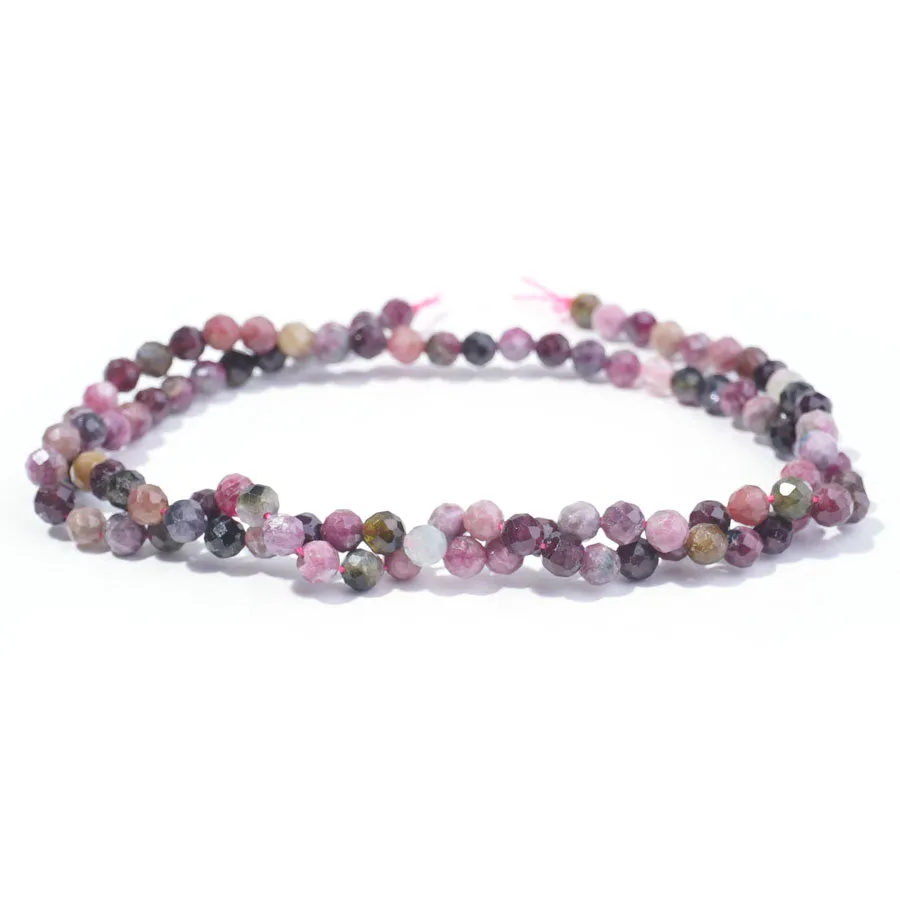 Multi Tourmaline 4mm Round Faceted- 15-16 Inch