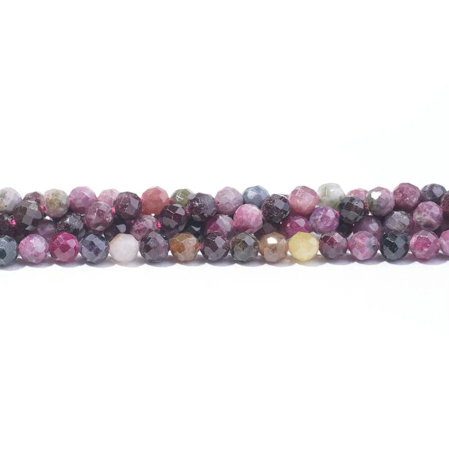 Multi Tourmaline 4mm Round Faceted- 15-16 Inch