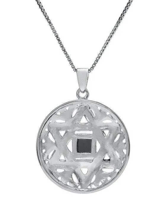 Nano Sim OB Silver and 9K Gold round Pendant Star of David with Floral ornaments