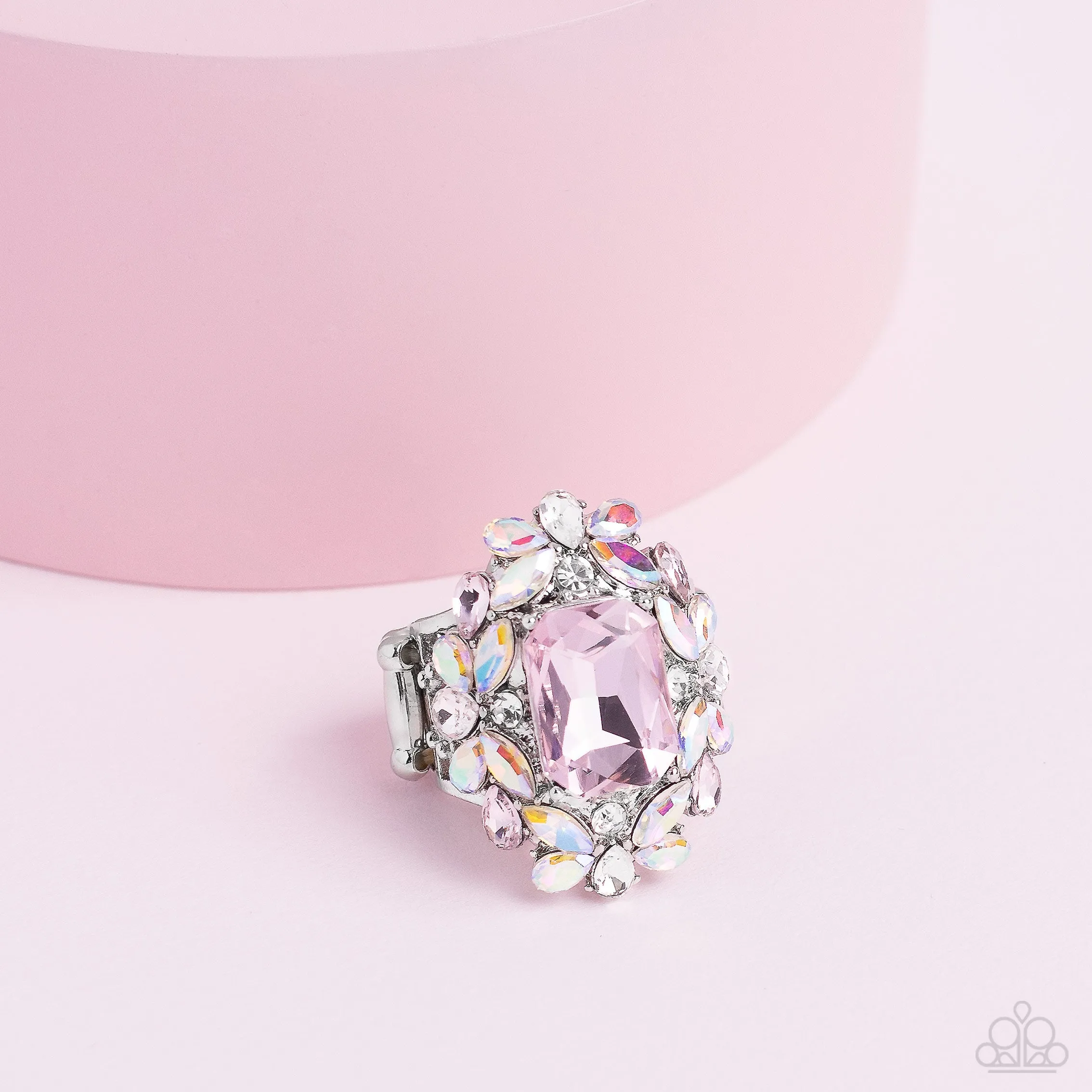 Paparazzi Dynamic Diadem Pink Iridescent Ring April 2023 Life of the Party Ring