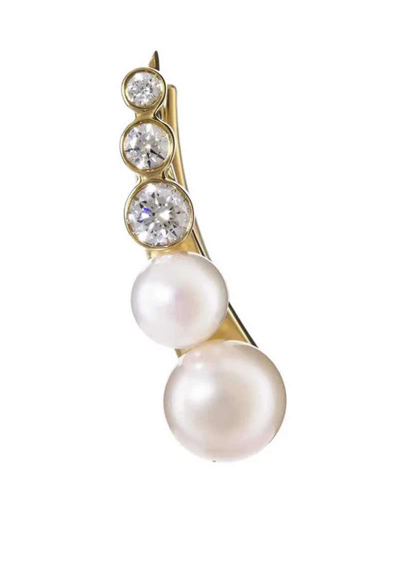 Petite Pearl Diamond Croissant Earring