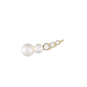 Petite Pearl Diamond Croissant Earring