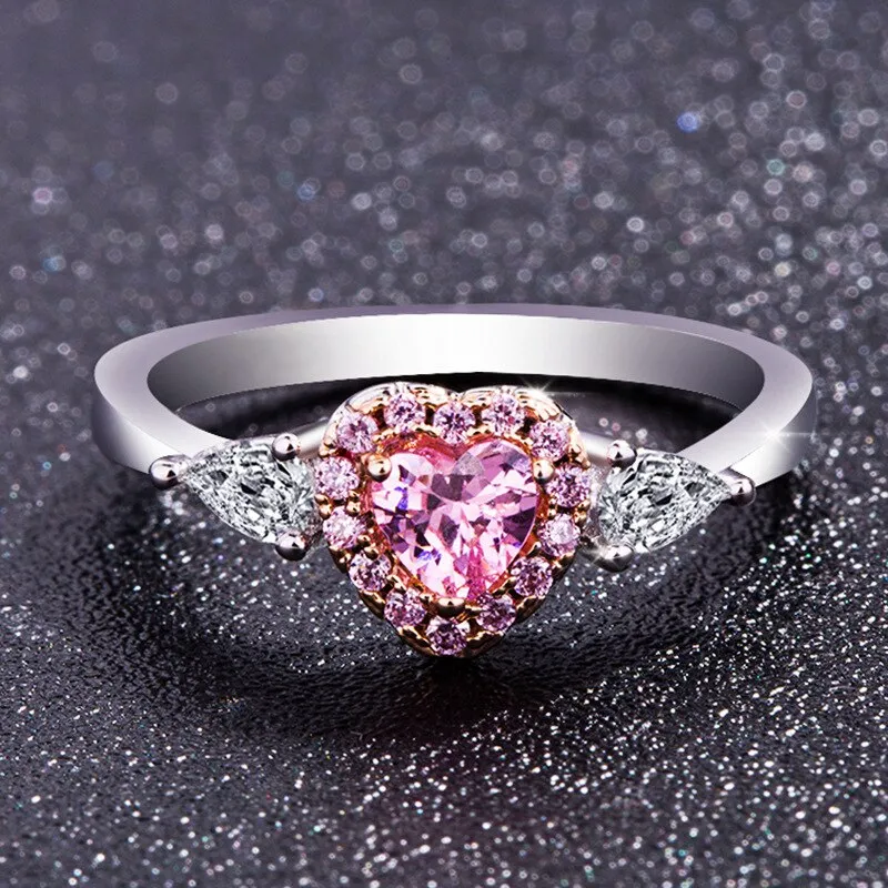 Pink Heart Crystal and Cubic Zirconia Wedding Ring