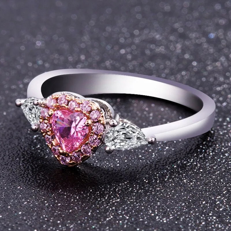 Pink Heart Crystal and Cubic Zirconia Wedding Ring