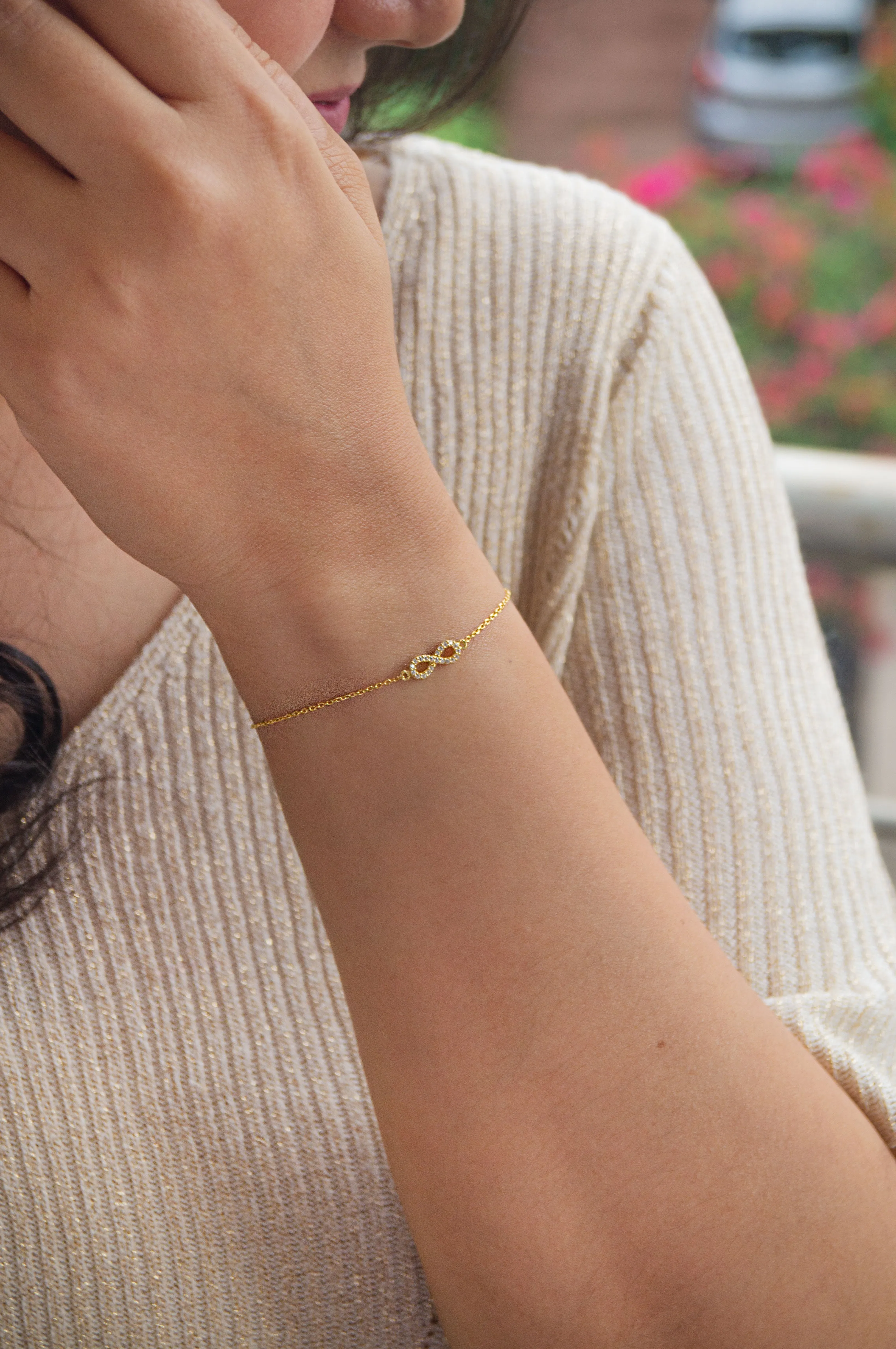 Pretty Tiny Infinity Rose Gold Plated Sterling Silver Chain Bracelet