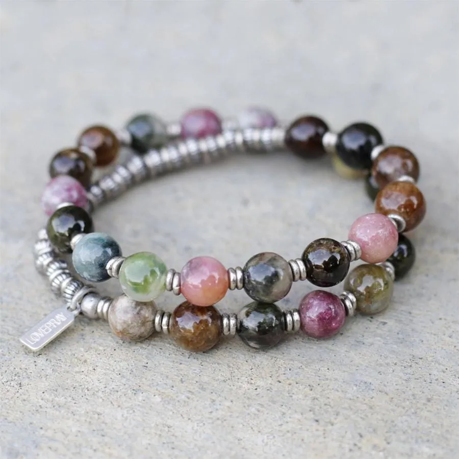 Protection Watermelon Tourmaline 27 Bead Wrist Mala Bracelet