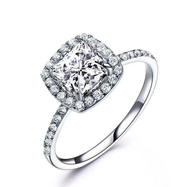 Radiant Cut Cubic Zirconia 925 Sterling Silver Fashion Wedding Ring