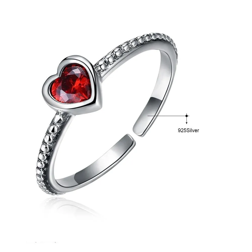 Red Cubic Zirconia Heart 925 Sterling Silver Vintage Style Punk Ring