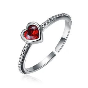 Red Cubic Zirconia Heart 925 Sterling Silver Vintage Style Punk Ring