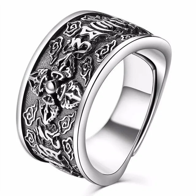 Religious Scribbles 925 Sterling Silver Adjustable Biker Ring