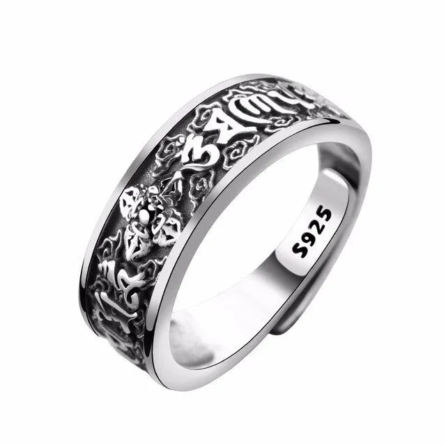 Religious Scribbles 925 Sterling Silver Adjustable Biker Ring