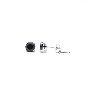 Rhodium Plated Black Round Cubic Zirconia Studs Earrings-3mm | 4mm | 5mm | 6mm | 7mm | 8mm