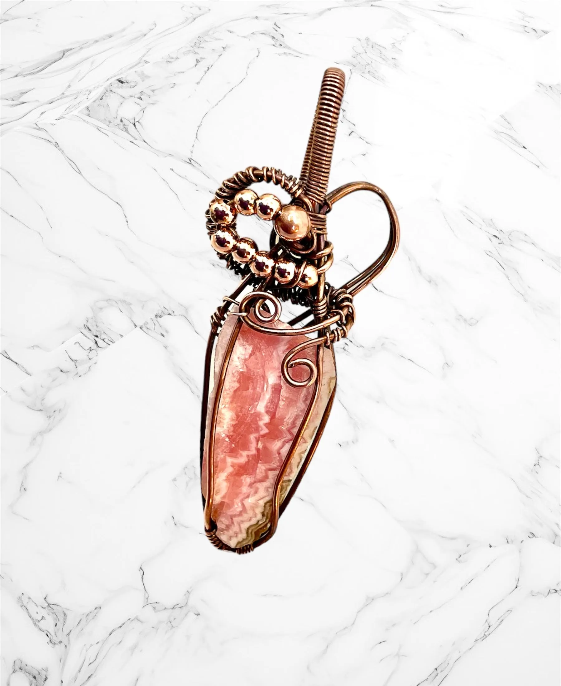 Rhodochrosite Raw Natural Wire Wrapped Pendant