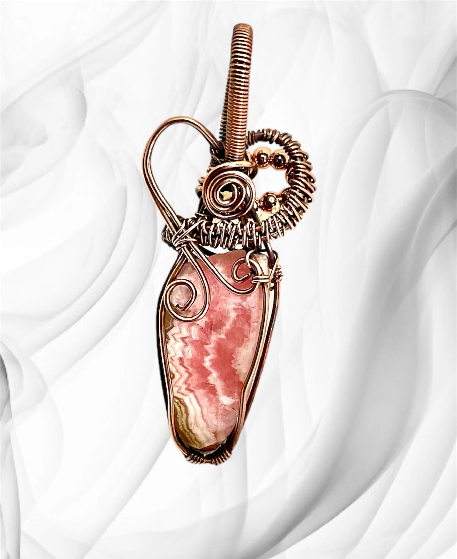 Rhodochrosite Raw Natural Wire Wrapped Pendant