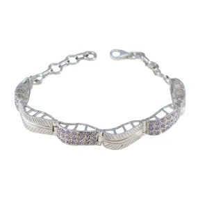 Riyo Complete 925 Sterling Silver Bracelet For Women Amethyst Bracelet Bezel Setting Bracelet with Link Charm Bracelet L Size 6-8.5 Inch.