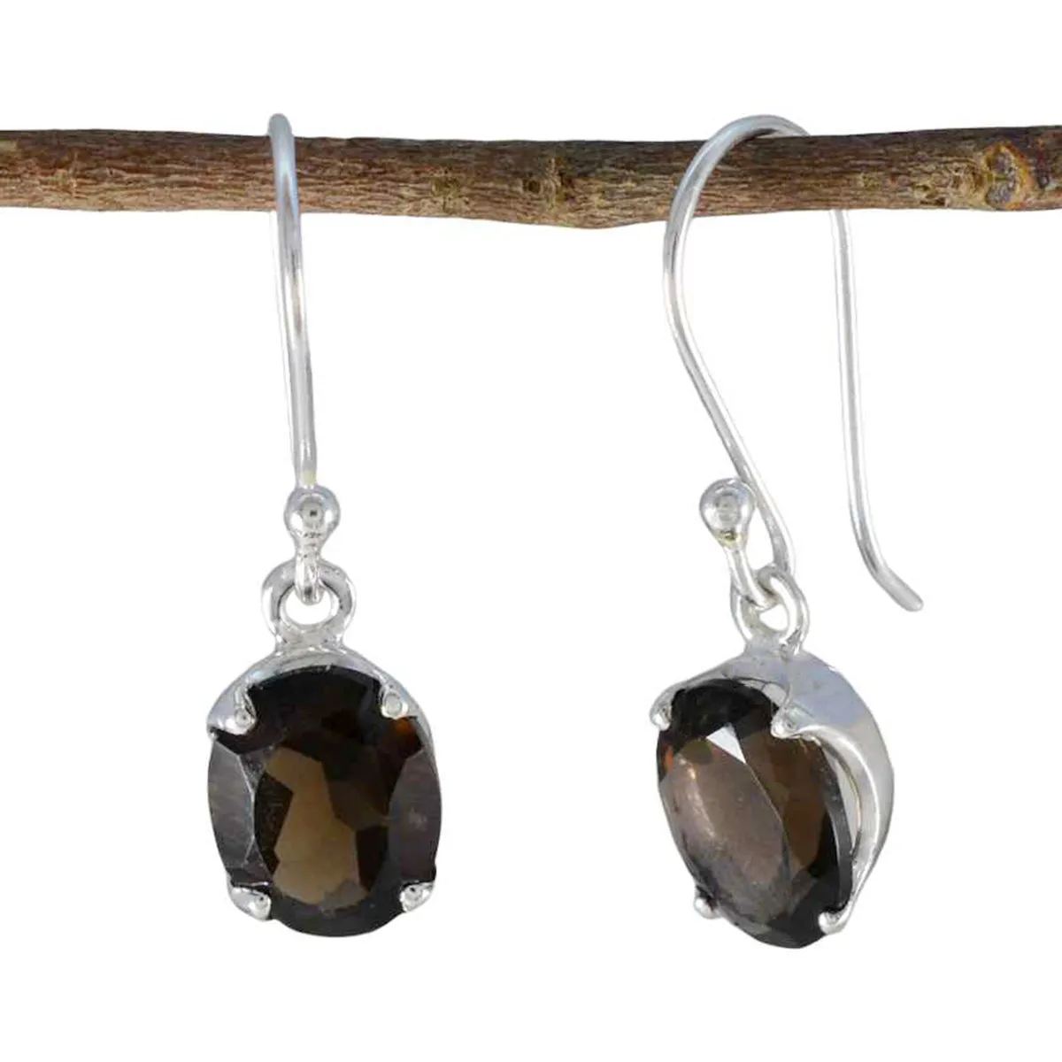 Riyo Easy On The Eye 925 Sterling Silver Earring For Damsel Smoky Quartz Earring Bezel Setting Brown Earring Dangle Earring