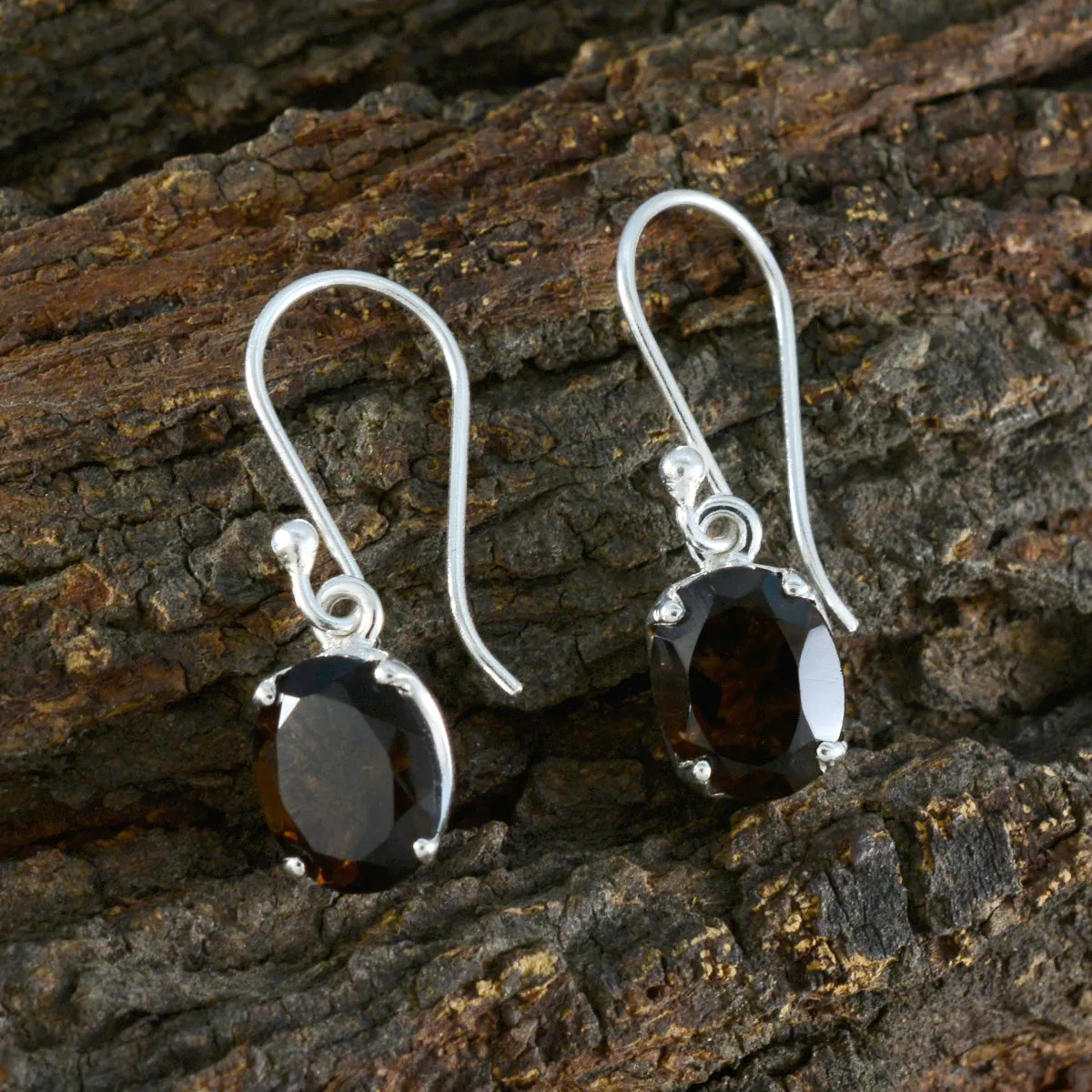 Riyo Easy On The Eye 925 Sterling Silver Earring For Damsel Smoky Quartz Earring Bezel Setting Brown Earring Dangle Earring