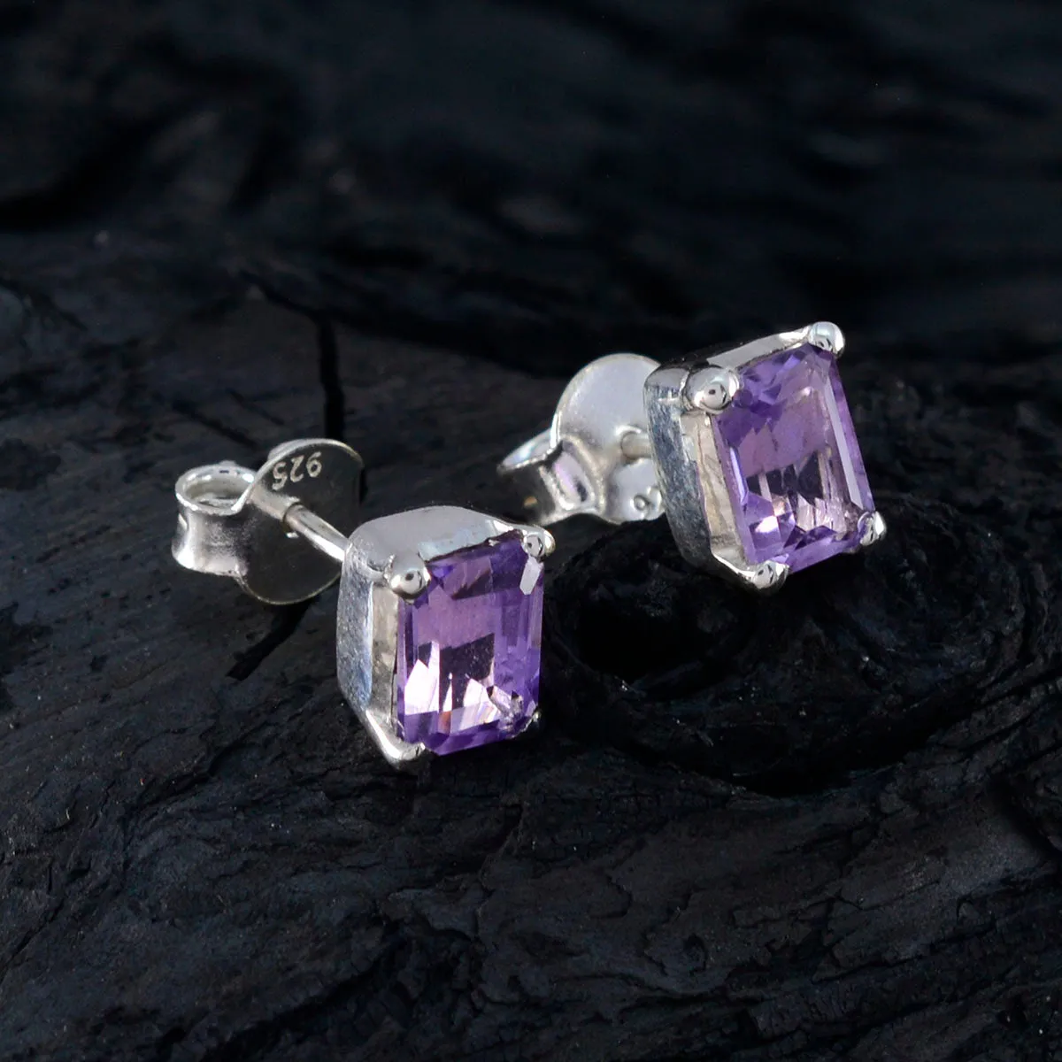 Riyo Engaging Sterling Silver Earring For Lady Amethyst Earring Bezel Setting Purple Earring Stud Earring