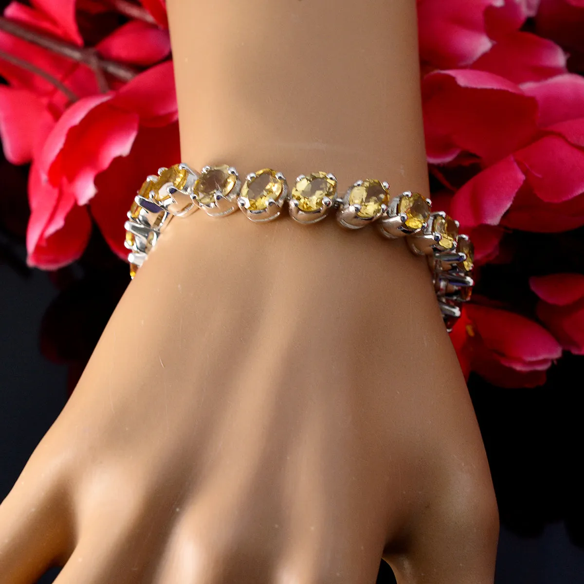 Riyo Genuine Gems Oval Faceted Yellow Citrine Silver Bracelet gift for college