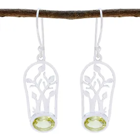 Riyo Genuine Gems oval Faceted Yellow Lemon Quartz Silver Earrings new years day gift