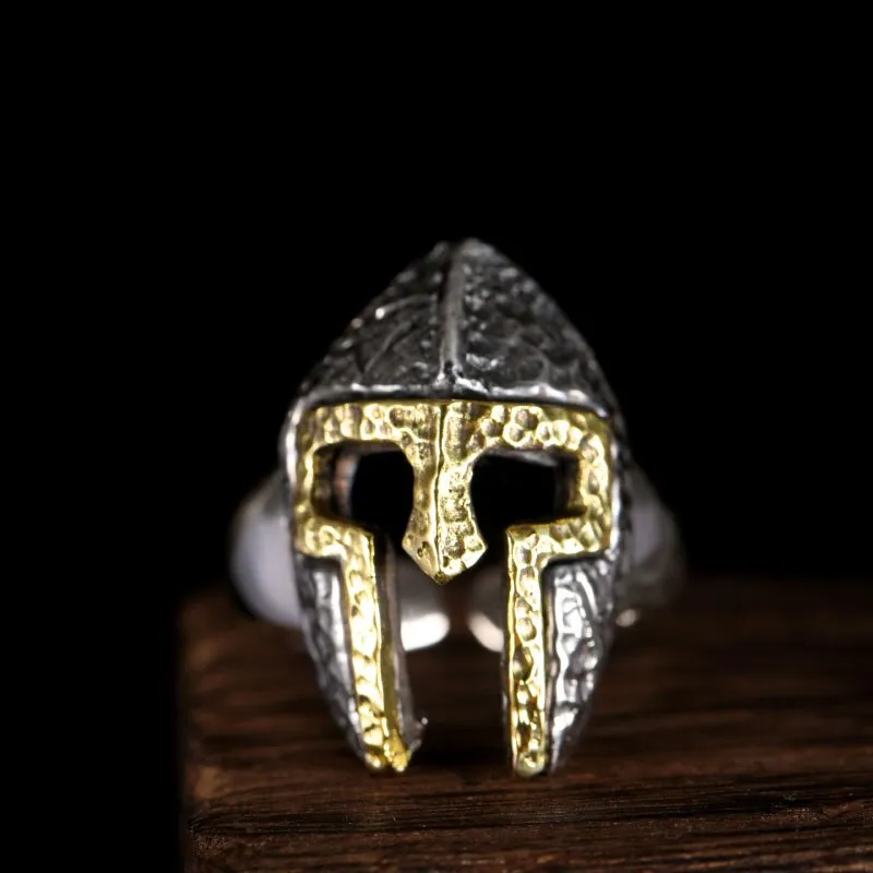 Roman Gladiator Helmet 925 Sterling Silver Adjustable Vintage Biker Ring