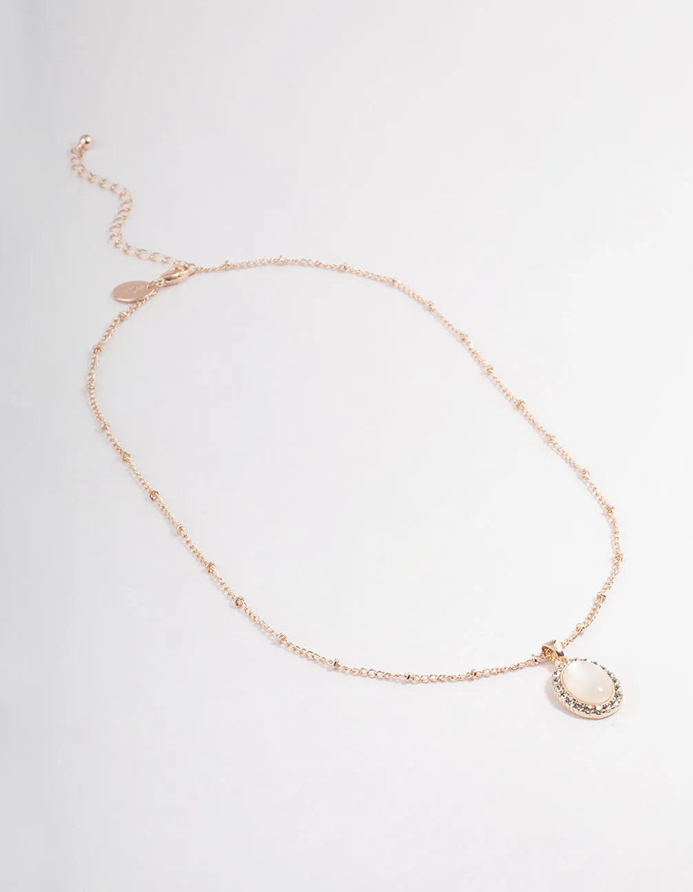 Rose Gold Station Oval Stone Necklace