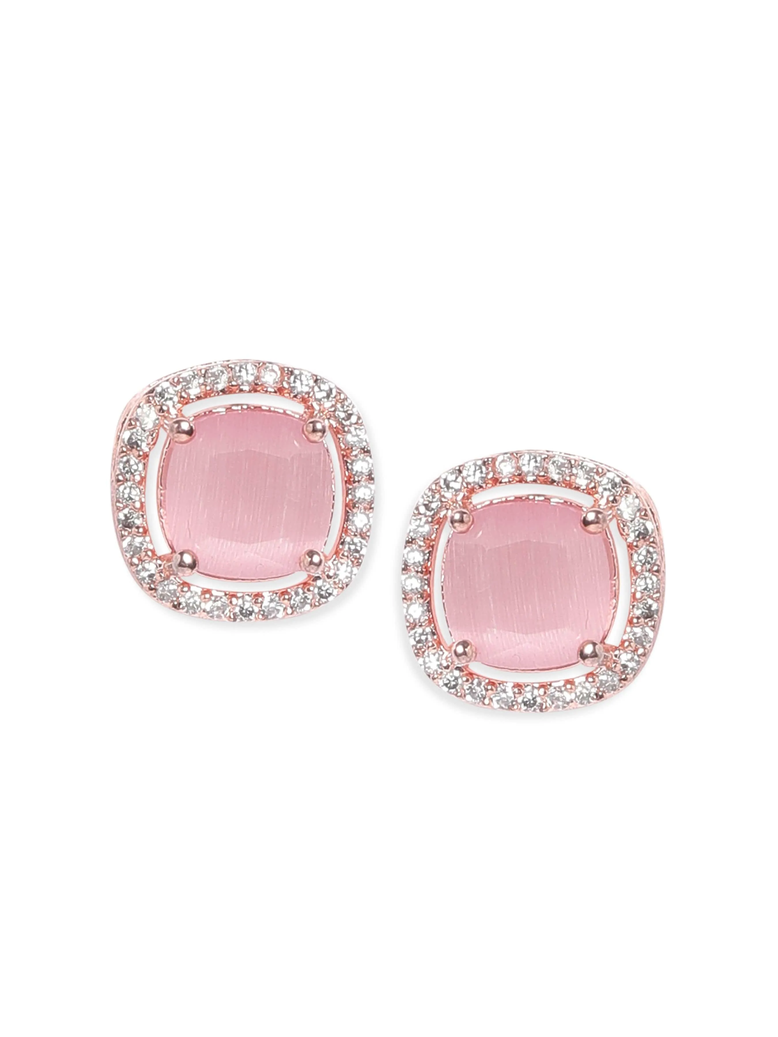 Rubans 18K Rose gold Pink zirconia studded Minimal stud earring