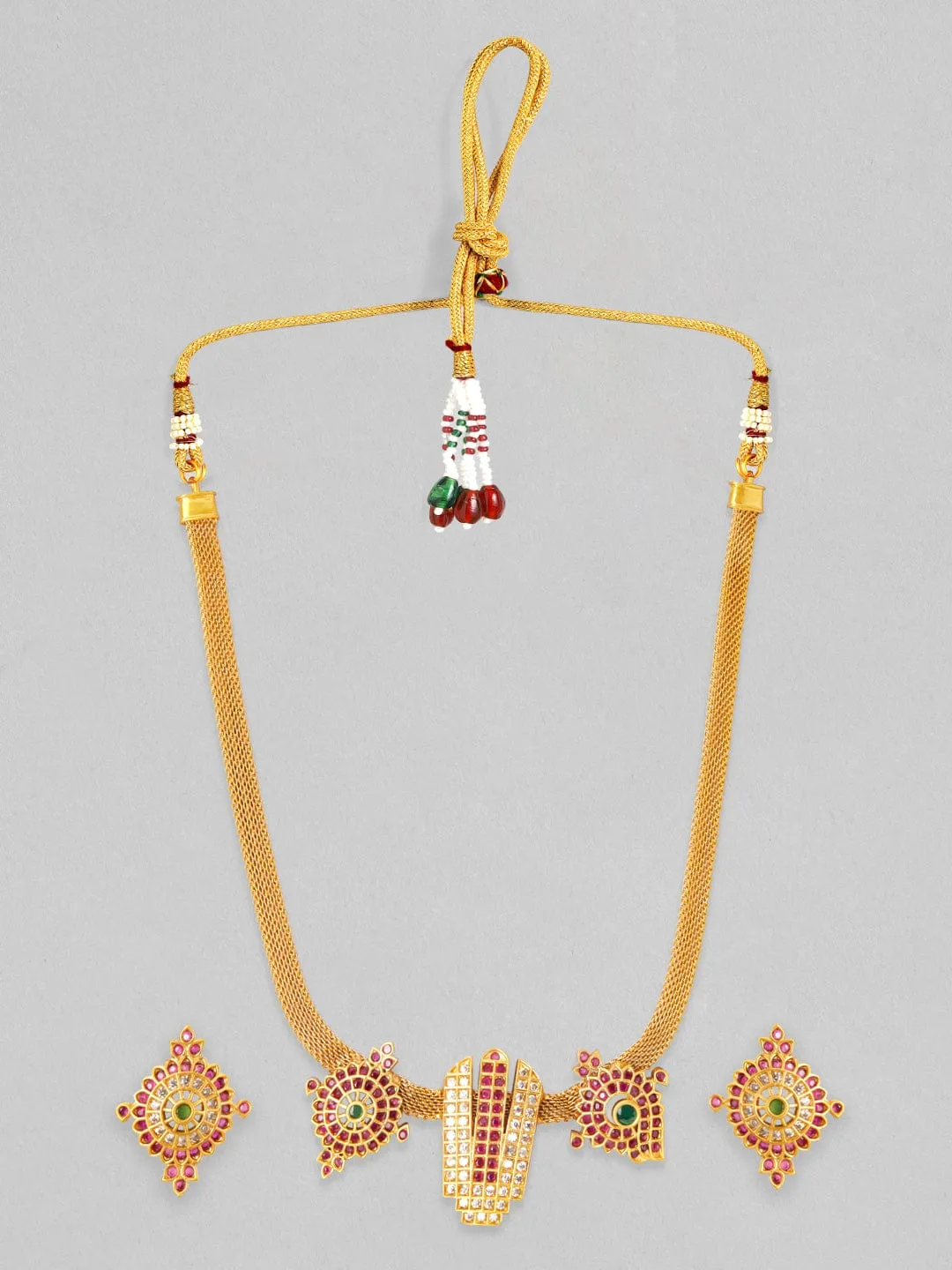 Rubans 22K Gold Plated Necklace Set With Studded AD Design