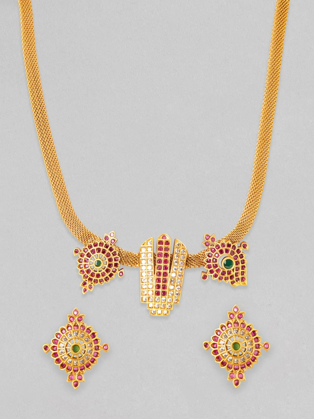 Rubans 22K Gold Plated Necklace Set With Studded AD Design