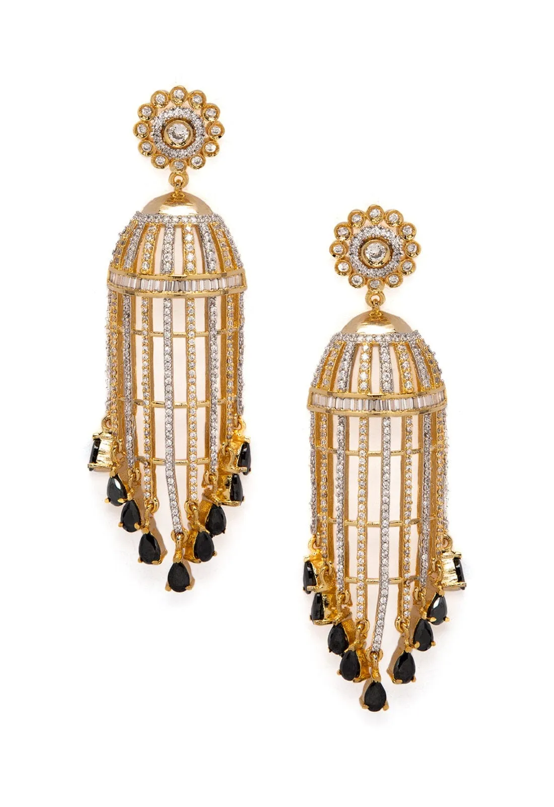 Rubans Dual Toned CZ Studded Enchanting jhumka Earrings