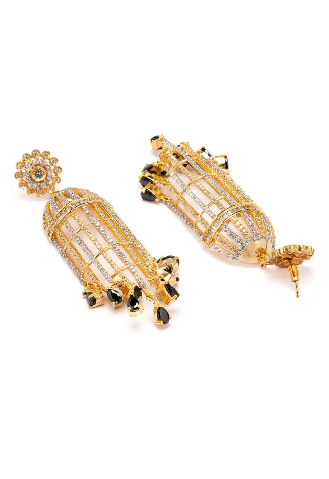 Rubans Dual Toned CZ Studded Enchanting jhumka Earrings