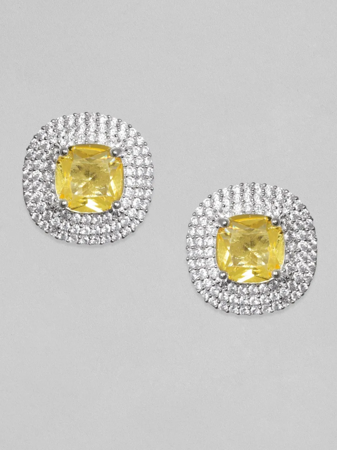 Rubans Rhodium Plated Premium Citrine Solitaire Zircons Stud Earring