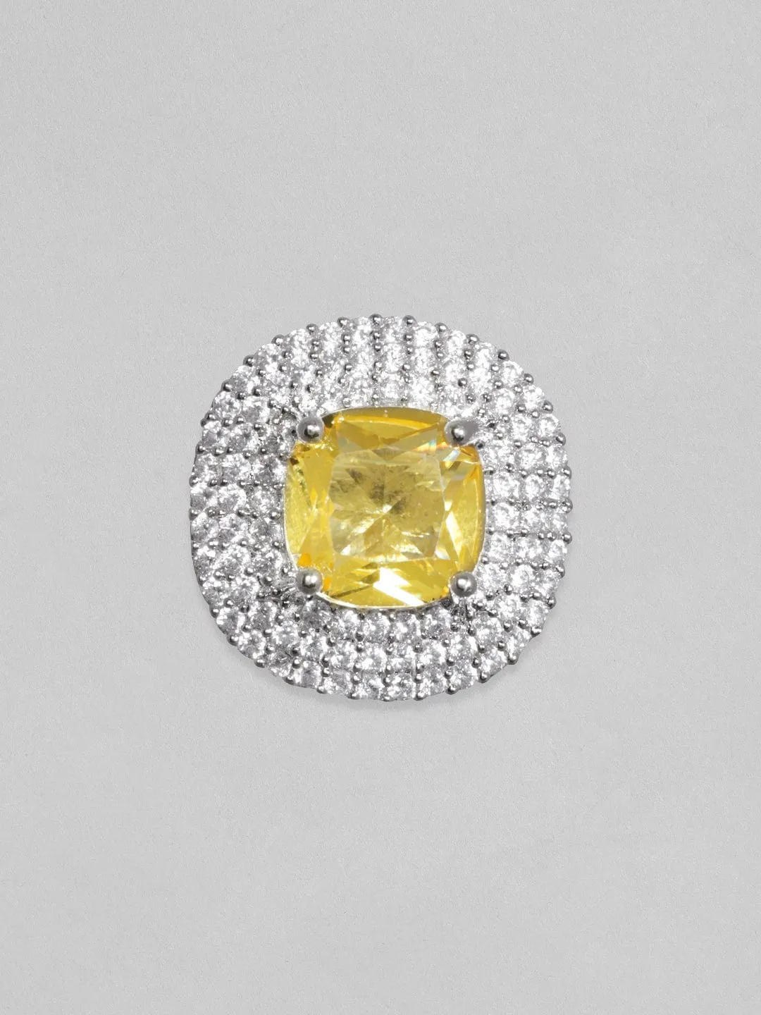 Rubans Rhodium Plated Premium Citrine Solitaire Zircons Stud Earring