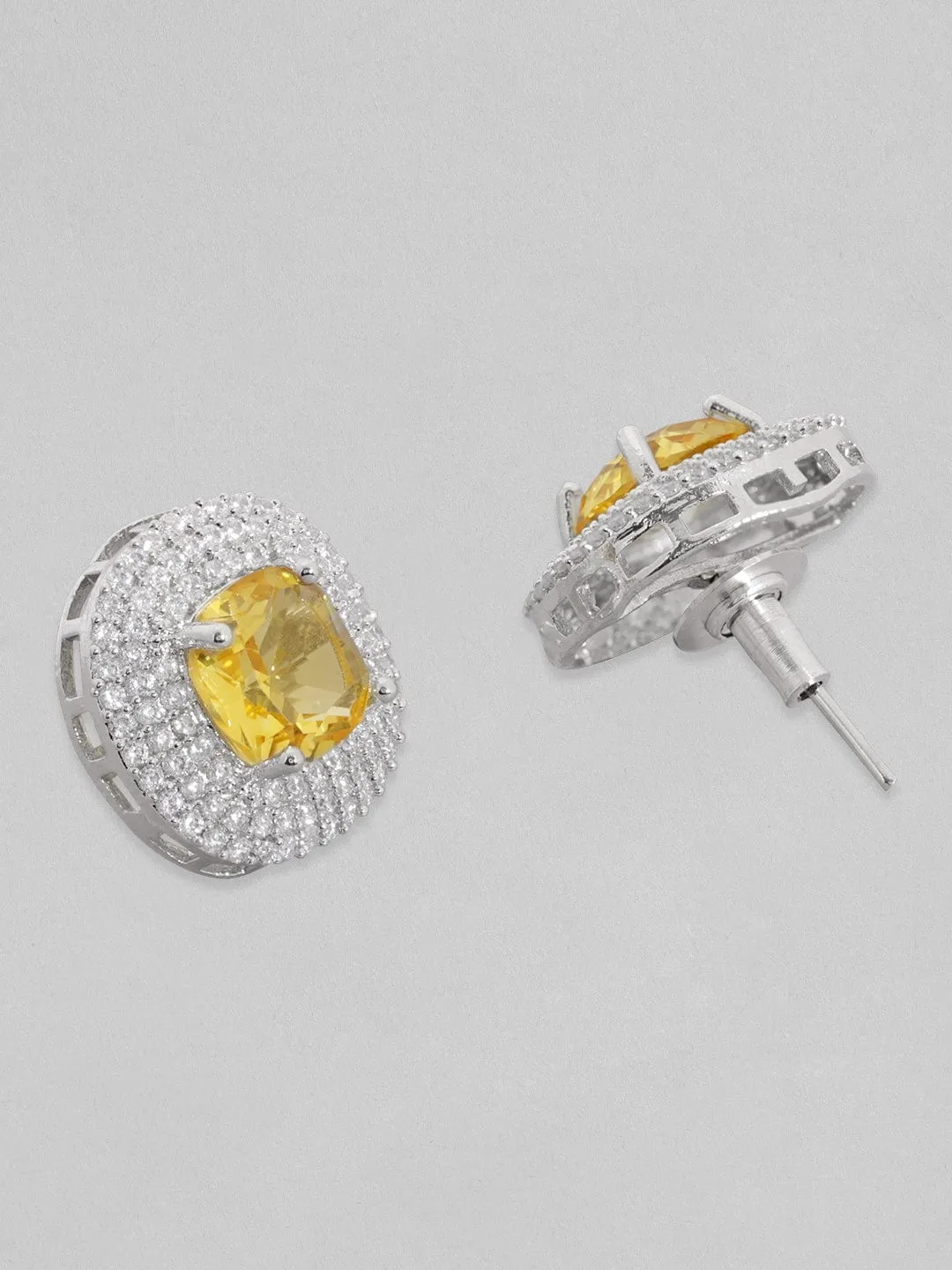 Rubans Rhodium Plated Premium Citrine Solitaire Zircons Stud Earring