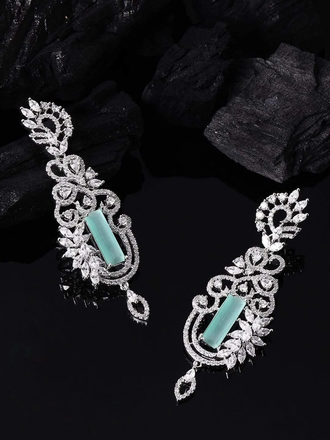 Rubans Silver Plated Handcrafted Zircon Stone Eligant Statement Drop Earrings