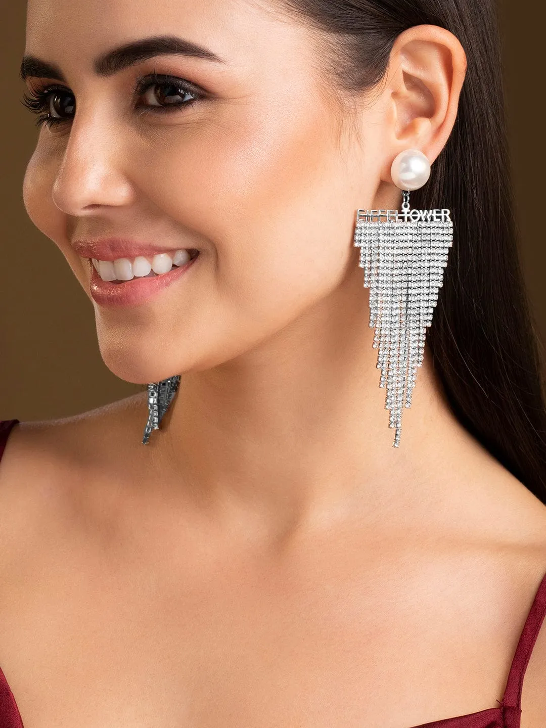 Rubans Voguish Silver-Toned Contemporary Drop Earrings