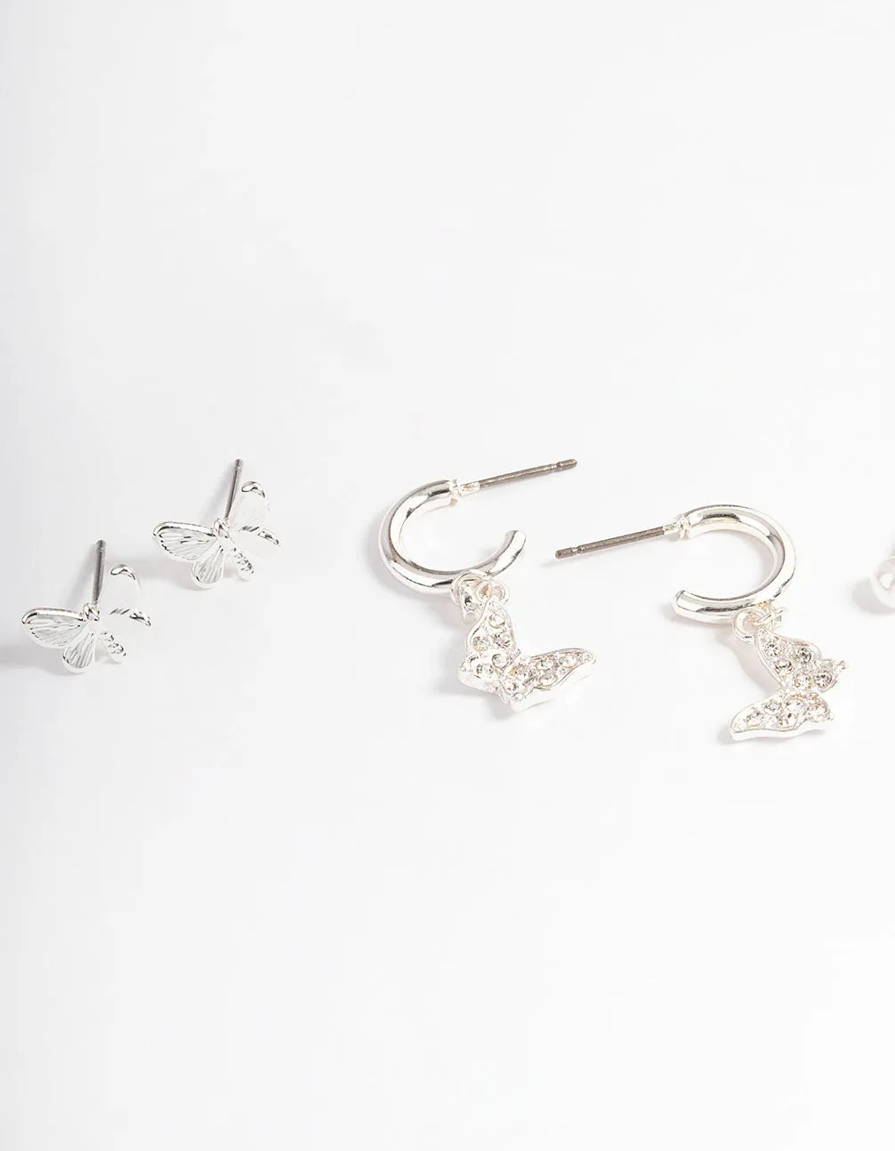 Silver Crystal Butterfly & Pearl Earrings 4-Pack