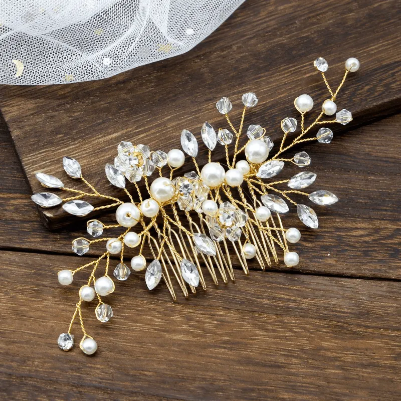 Silvery Faux Pearl Rhinestone Wedding Hair Combs Bridal Hair Accessories Elegant Hair Ornaments Jewelry Headpiece