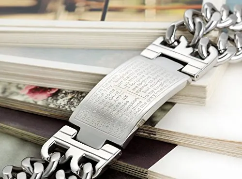 Stainless Steel ENGLISH Lord's Prayer Cross Link Bracelet 9