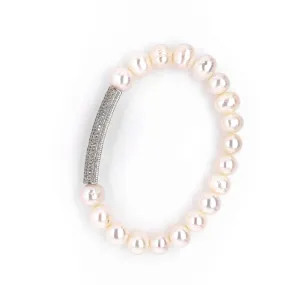 Stretch Pearl Bracelet with Pave Bar