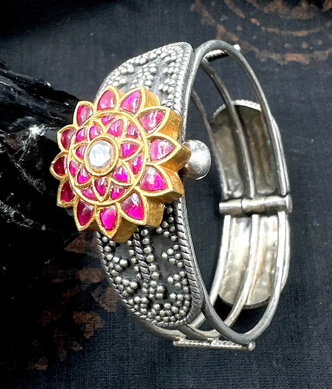 The Embellished Silver Kada Bracelet (Size 2.4)