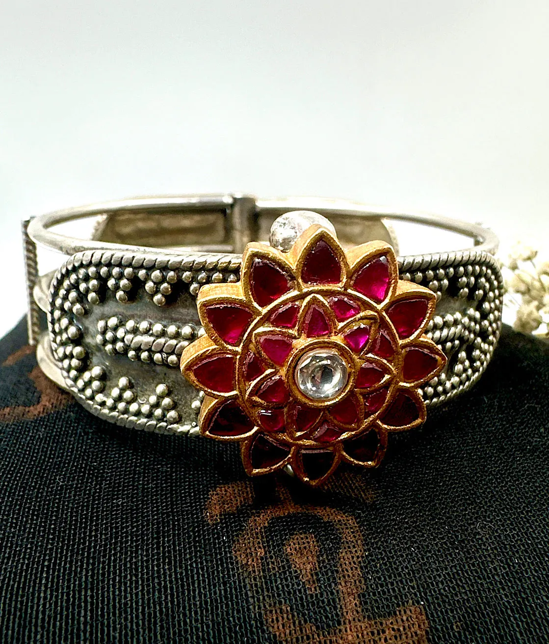 The Embellished Silver Kada Bracelet (Size 2.4)