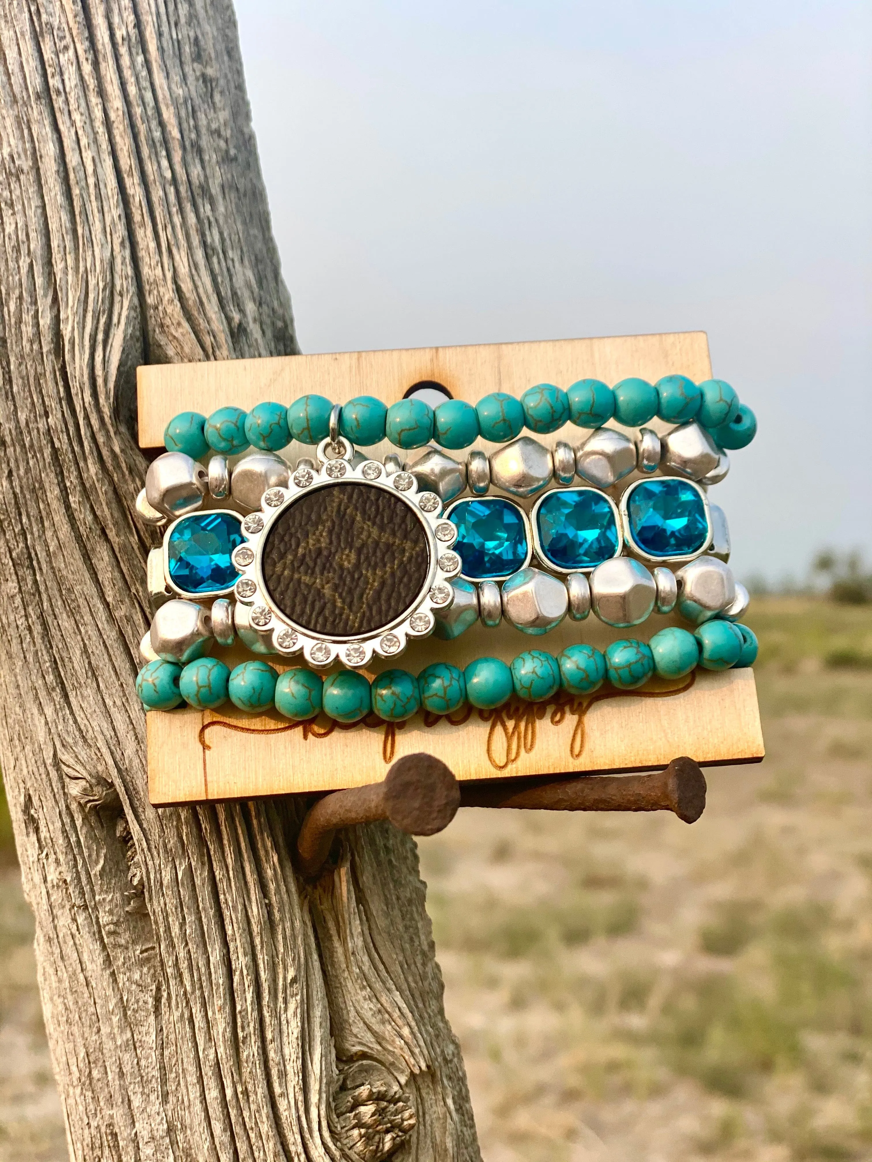 The Fall Gypsy Turquoise Crystal Stack Bracelet Set