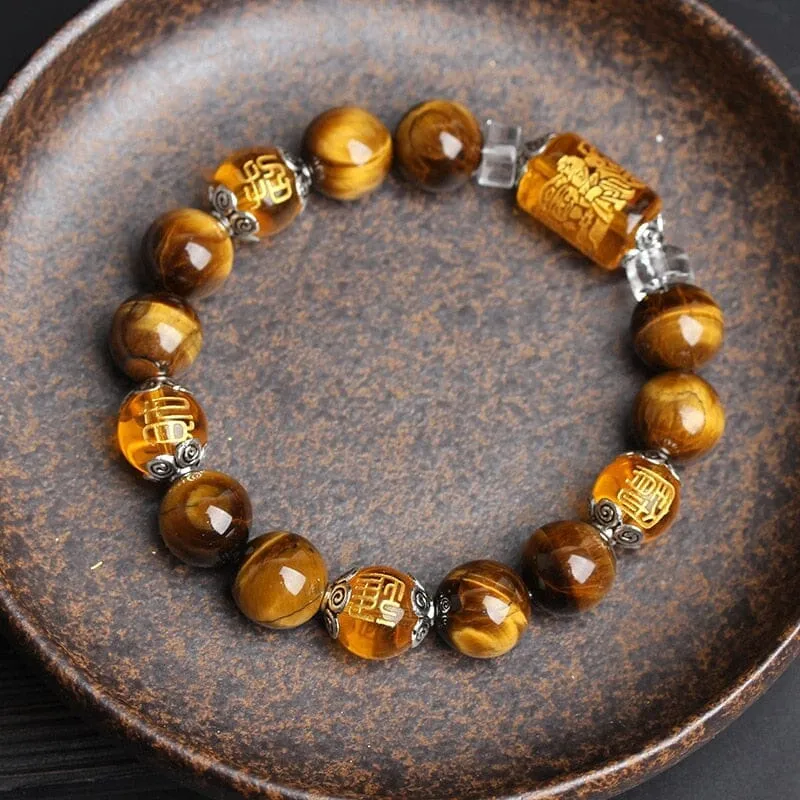 The God of Wealth Tiger Eye Stone Beads Bracelet