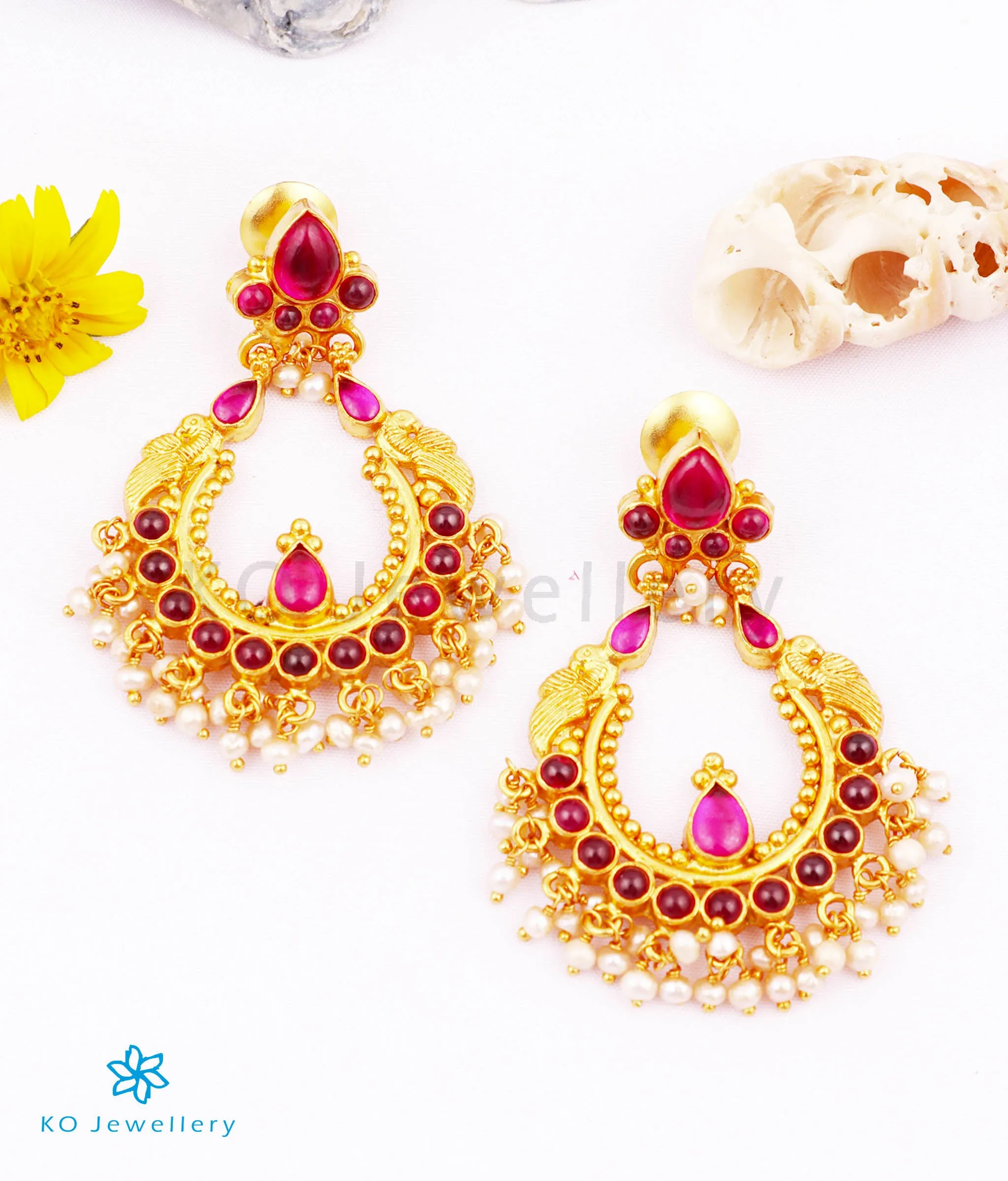 The Ramyati Silver Peacock Earrings(Red)