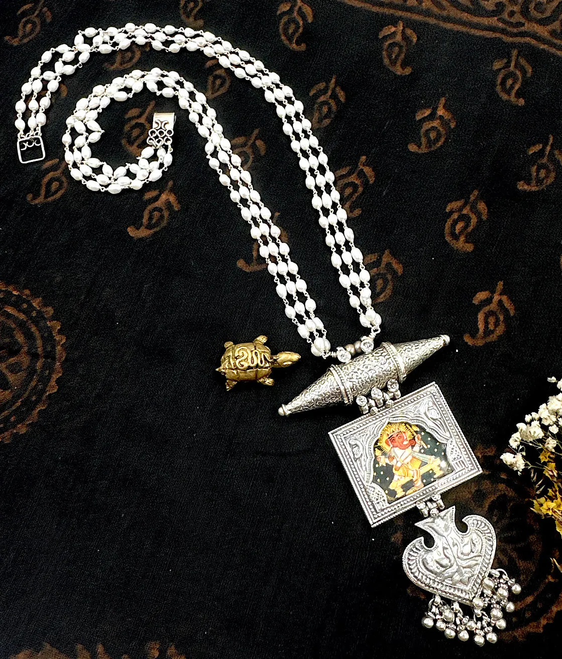 The Silver Handpainted Ganesha Necklace