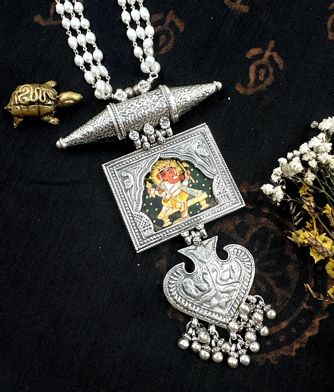 The Silver Handpainted Ganesha Necklace