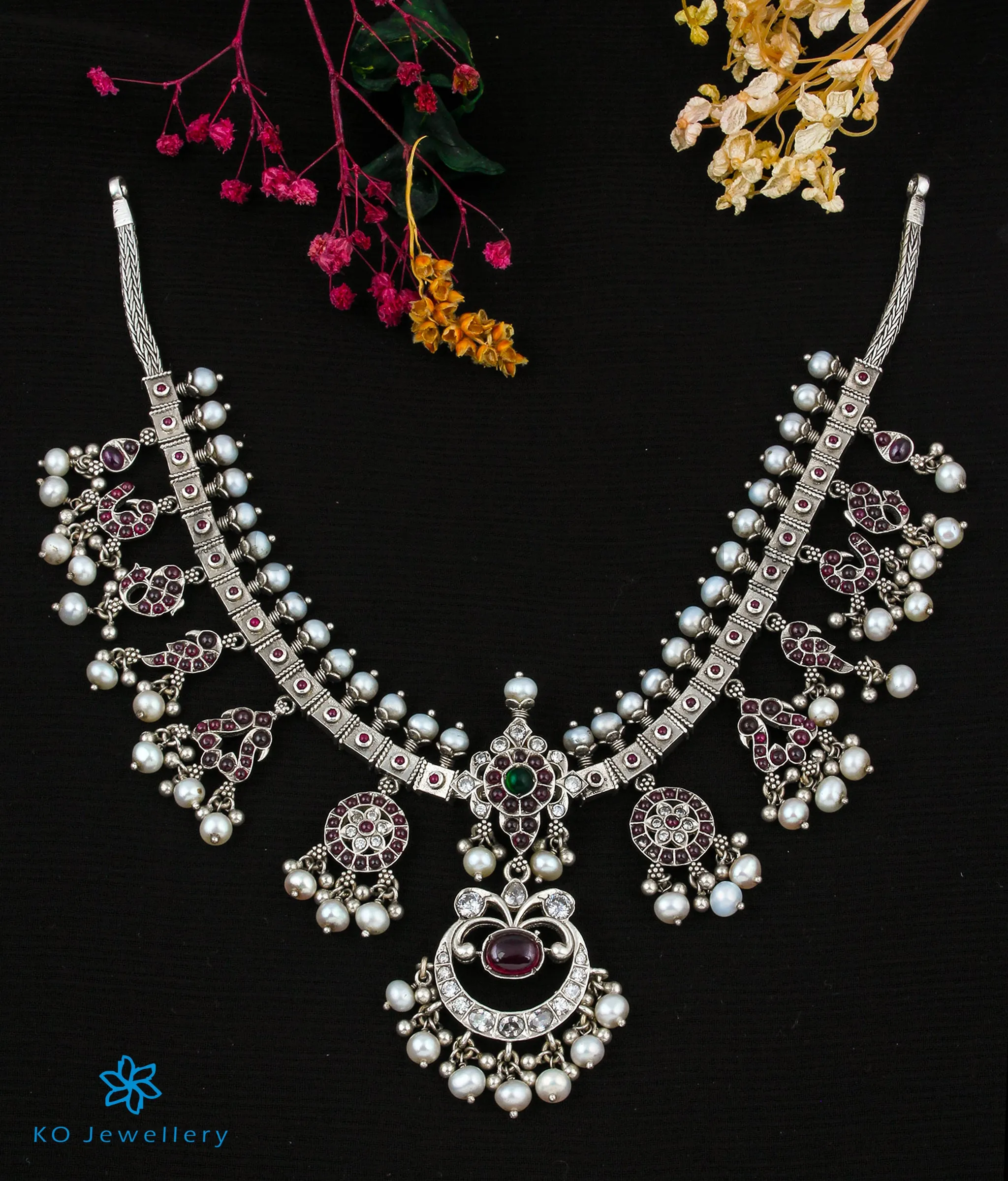 The Suka Silver Peacock Guttapusalu Necklace