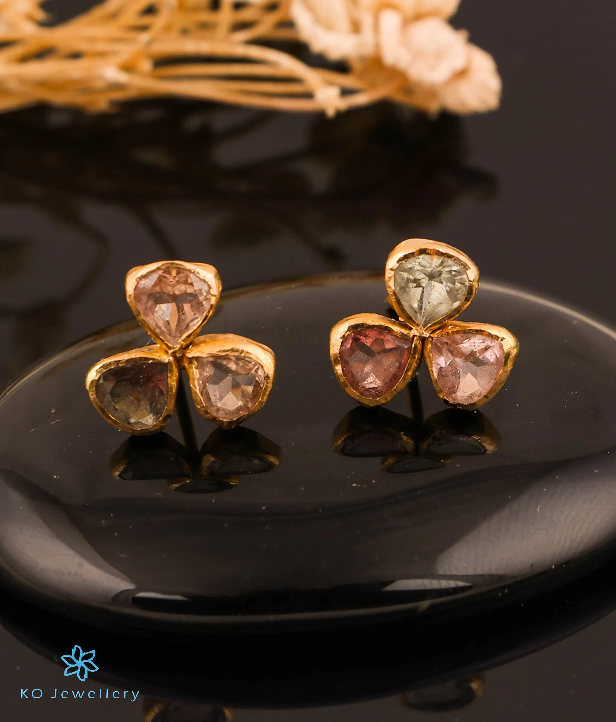 The Tourmaline Hearts Pendant & Earrings in 22 KT Gold